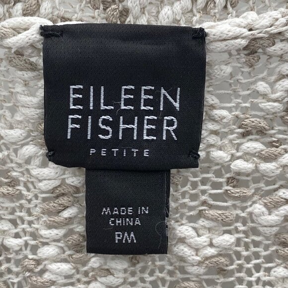 Eileen Fisher Taupe & White Cotton Silk Nylon Nubble Knit Simple Cardigan - Picture 3 of 7
